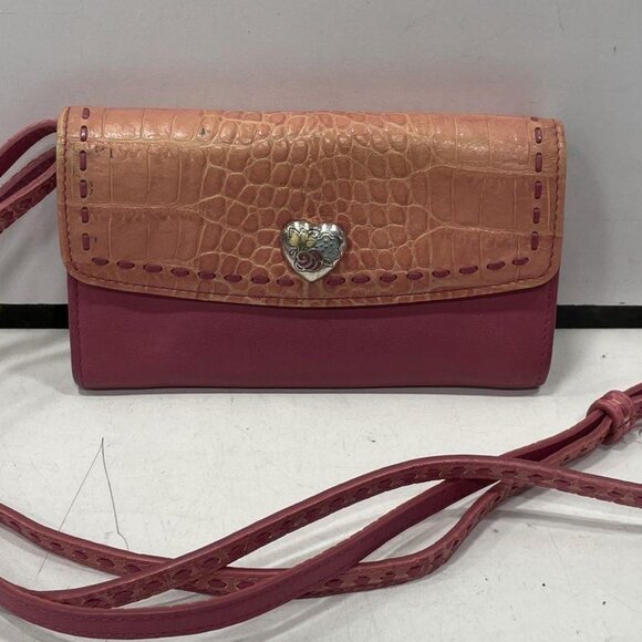 Brighton Pink Croc-Embossed Mini Crossbody – Heart Clasp, Signature Lining - Picture 1 of 8
